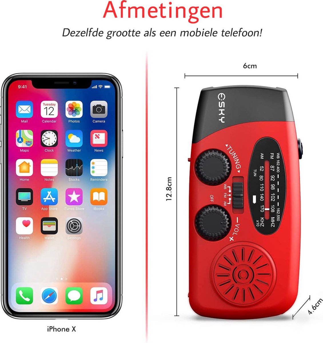 Noodradio met Zaklamp en Powerbank – Zonnepaneel, Zwengel en USB-Opladen – 2025 Model