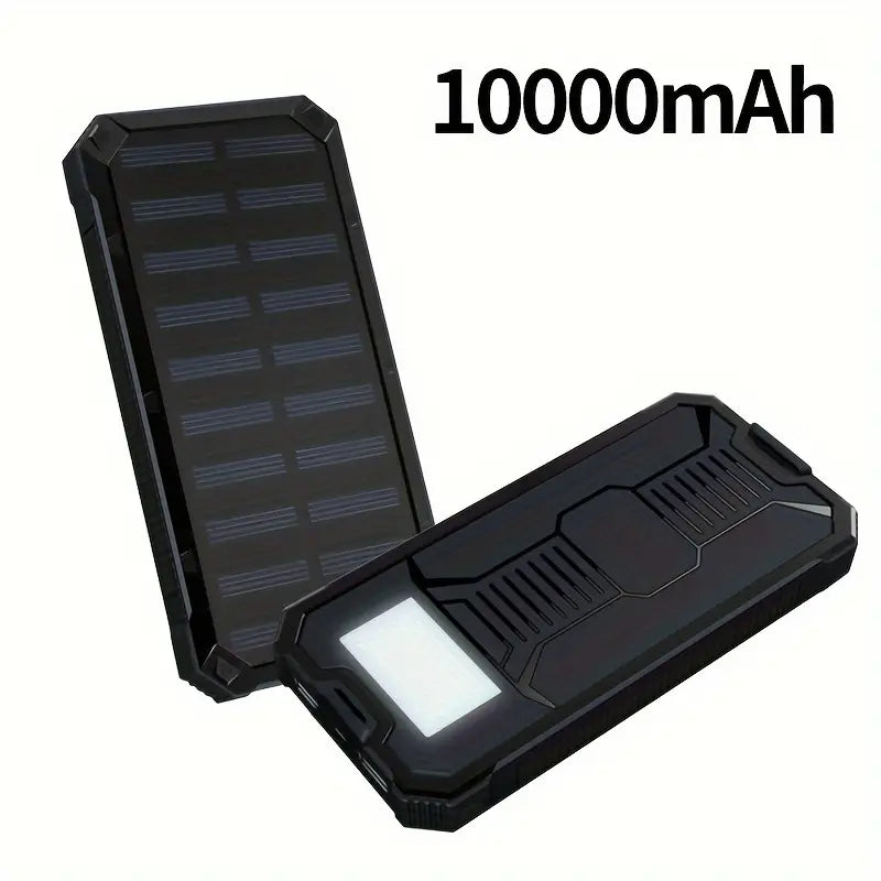 10.000 mAh Zonne-Energie Powerbank – Draagbare Oplader met Dubbele USB, LED-Lamp en Waterbestendig Ontwerp