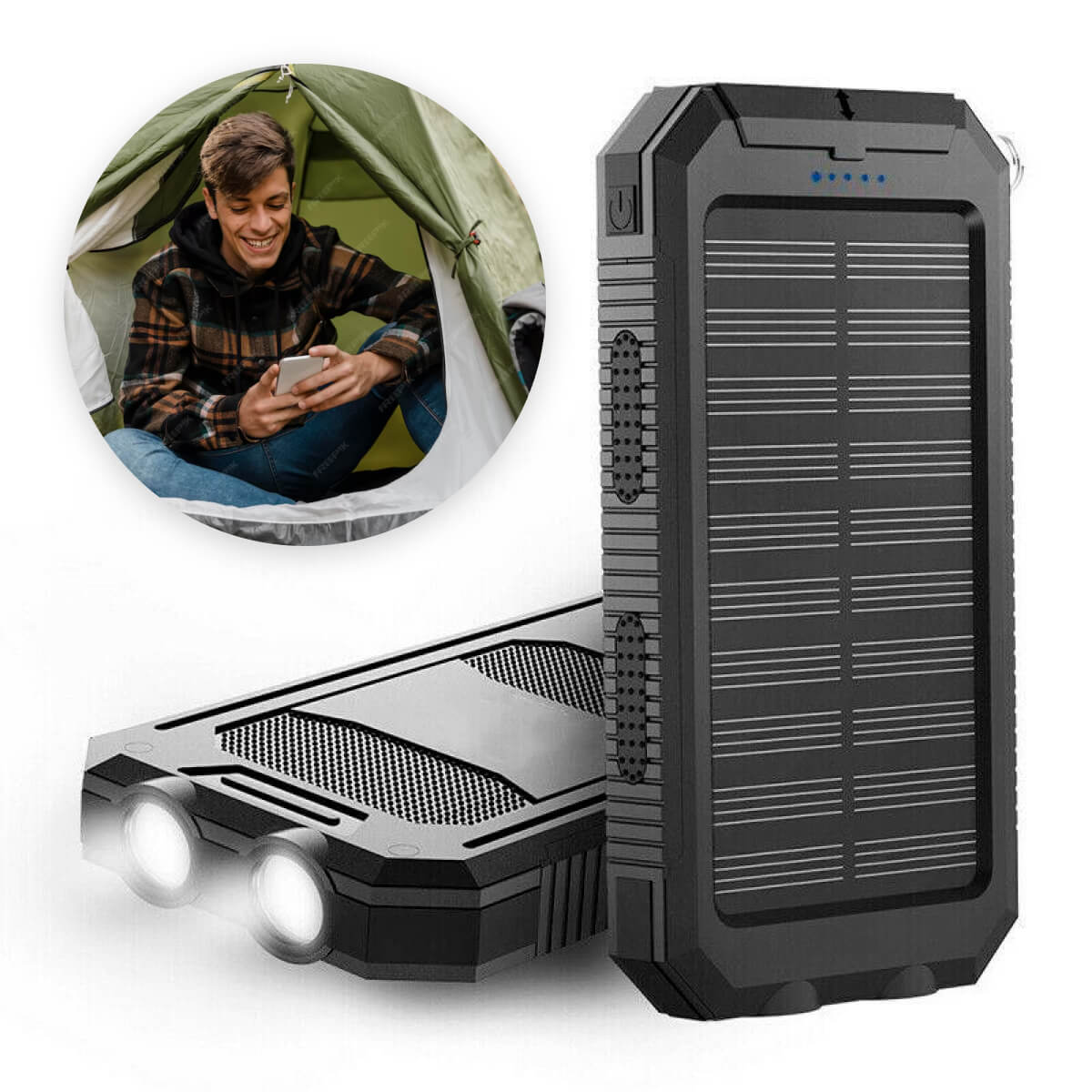Zonne-Energie Powerbank 200.000 mAh – Waterdicht, Dubbele USB, LED-Zaklamp – Draagbare Externe Oplader