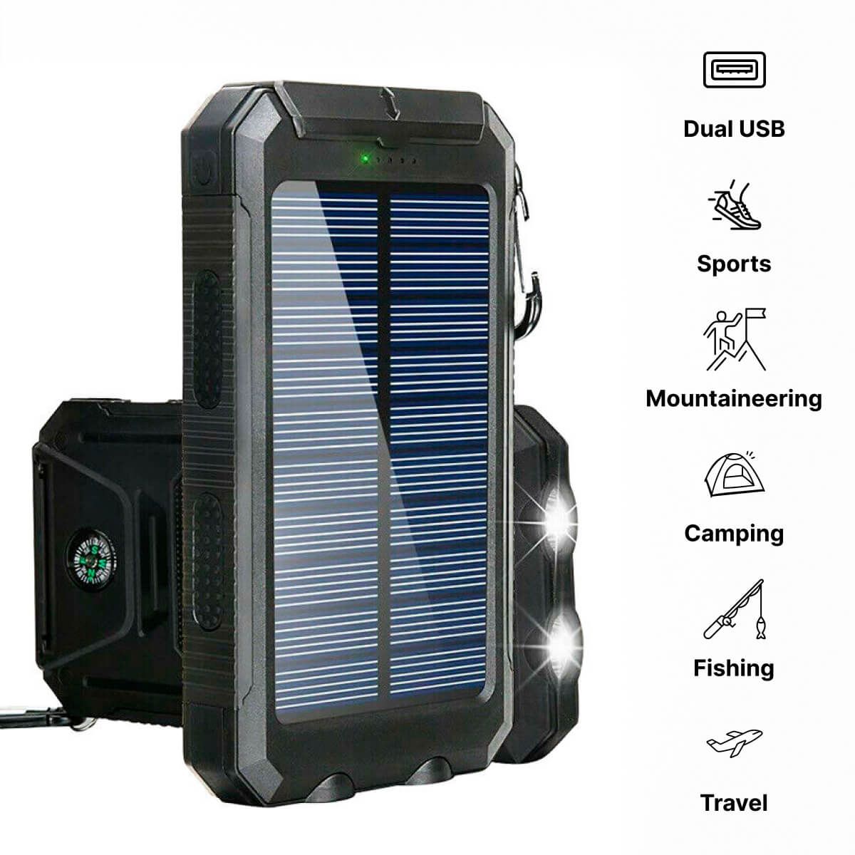 Zonne-Energie Powerbank 200.000 mAh – Waterdicht, Dubbele USB, LED-Zaklamp – Draagbare Externe Oplader