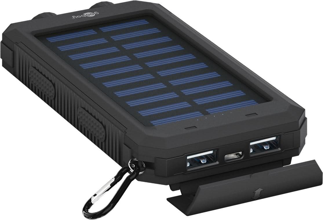 Goobay 8.000 mAh Solar Powerbank – Powerbank op Zonne Energie – 2x USB-A – Zaklamp – IP44 Spatwaterdicht