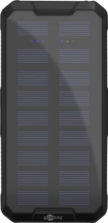 Goobay 20.000 mAh Solar Powerbank – Powerbank op Zonne Energie – USB-C + 2x USB-A – QuickCharge 3.0 & PD – Zaklamp – IP44 Spatwaterdicht
