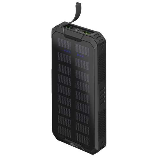 Goobay 20.000 mAh Solar Powerbank – Powerbank op Zonne Energie – USB-C + 2x USB-A – QuickCharge 3.0 & PD – Zaklamp – IP44 Spatwaterdicht