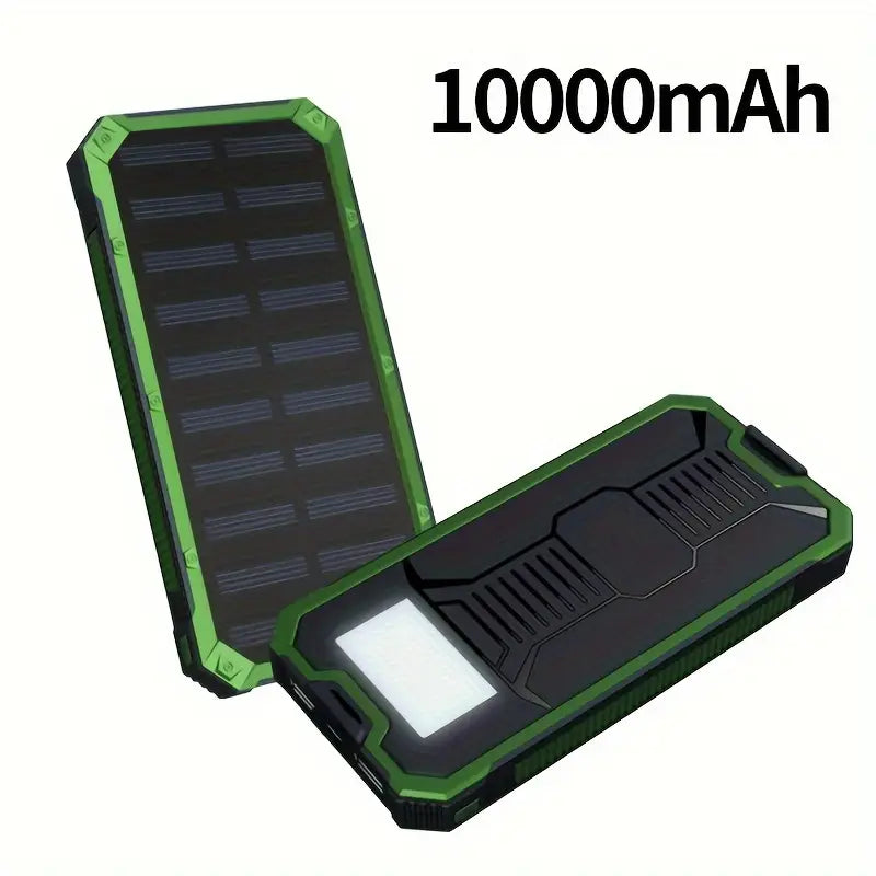 10.000 mAh Zonne-Energie Powerbank – Draagbare Oplader met Dubbele USB, LED-Lamp en Waterbestendig Ontwerp