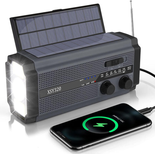 Noodradio met 5.000 mAh Powerbank – Zonne-Energie, Handslinger, Zaklamp en AM/FM Radio – Compact en Draagbaar