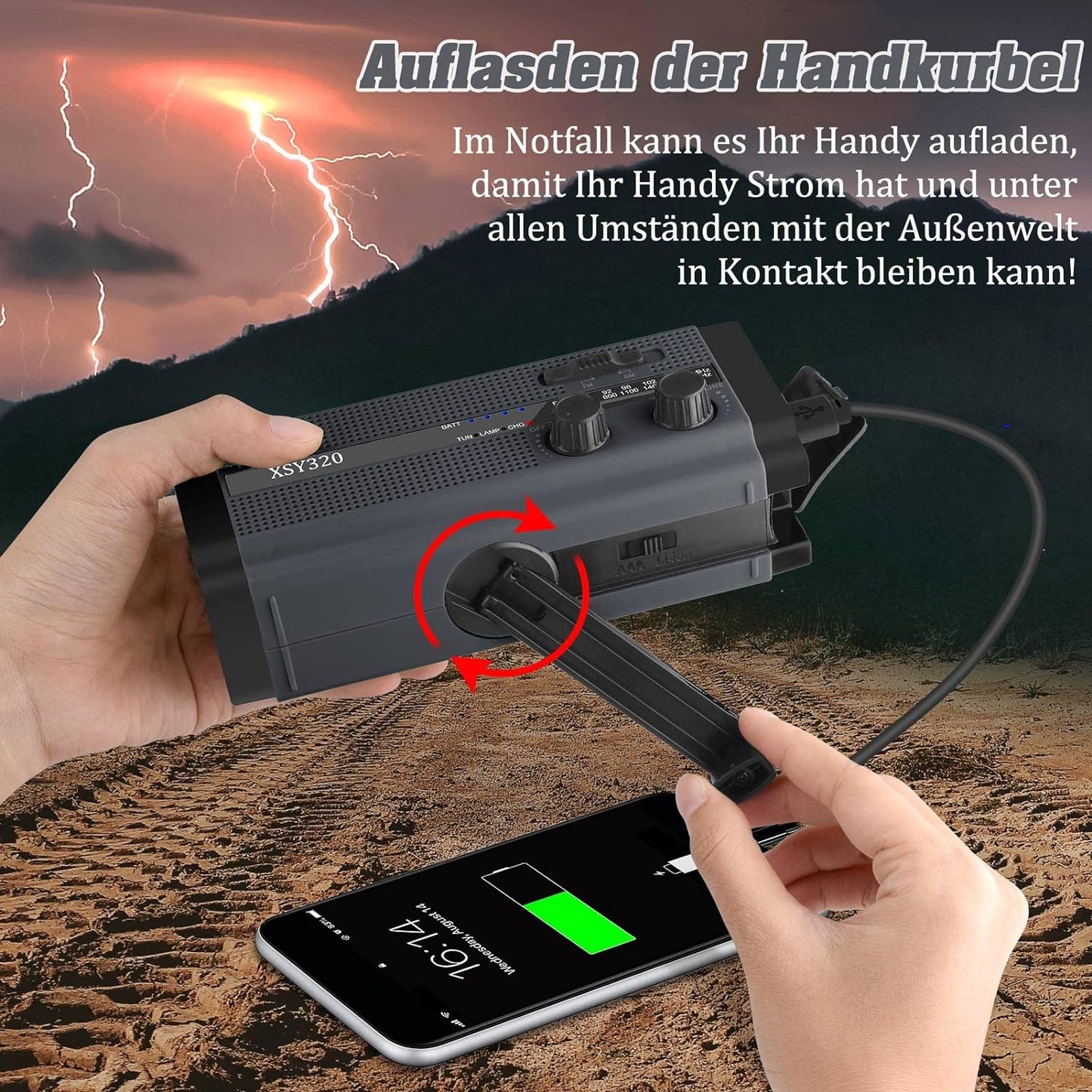 Noodradio met 5.000 mAh Powerbank – Zonne-Energie, Handslinger, Zaklamp en AM/FM Radio – Compact en Draagbaar