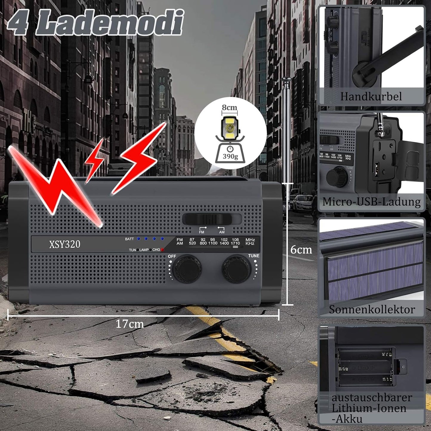 Noodradio met 5.000 mAh Powerbank – Zonne-Energie, Handslinger, Zaklamp en AM/FM Radio – Compact en Draagbaar
