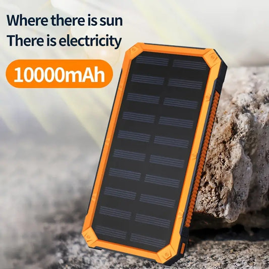 10.000 mAh Zonne-Energie Powerbank – Draagbare Oplader met Dubbele USB, LED-Lamp en Waterbestendig Ontwerp