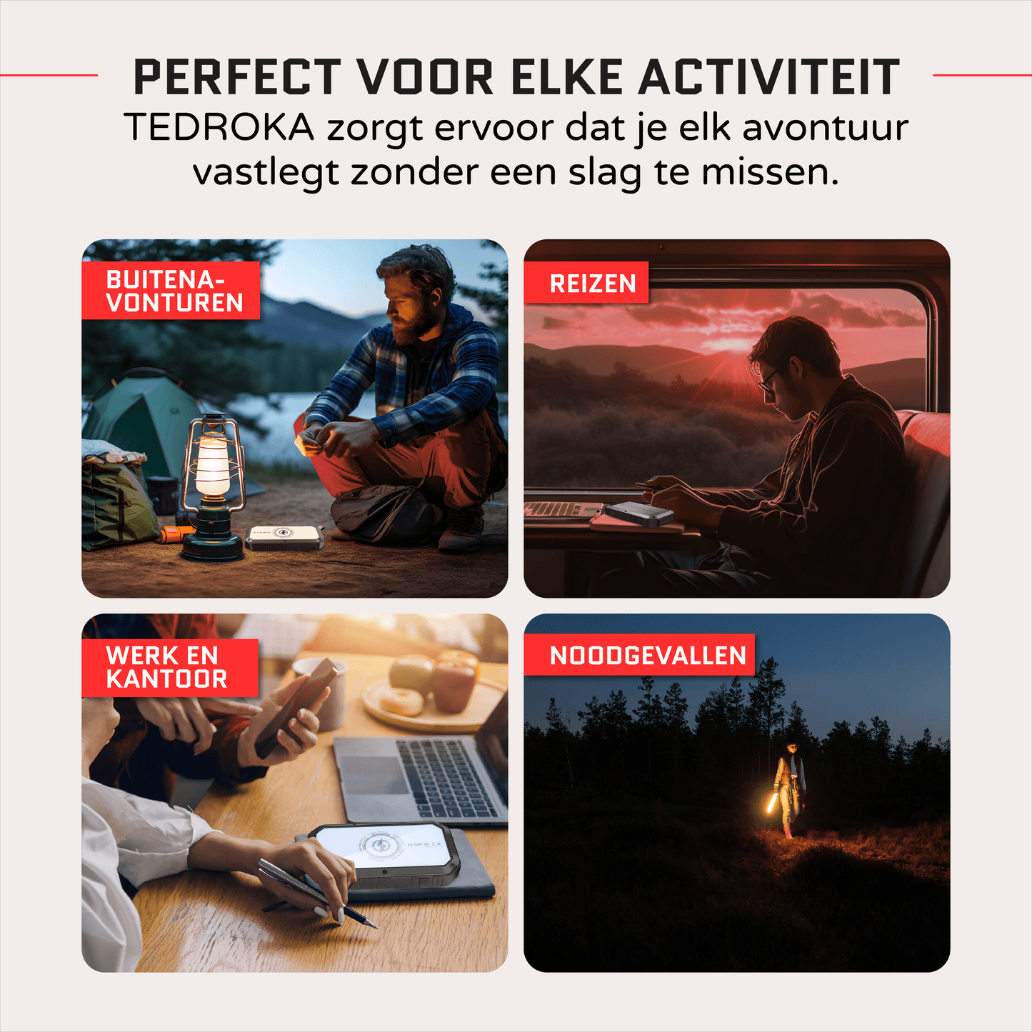 10.000 mAh Zonne-Energie Powerbank – Draadloos Opladen, Quick Charge, Waterbestendig en Zaklamp