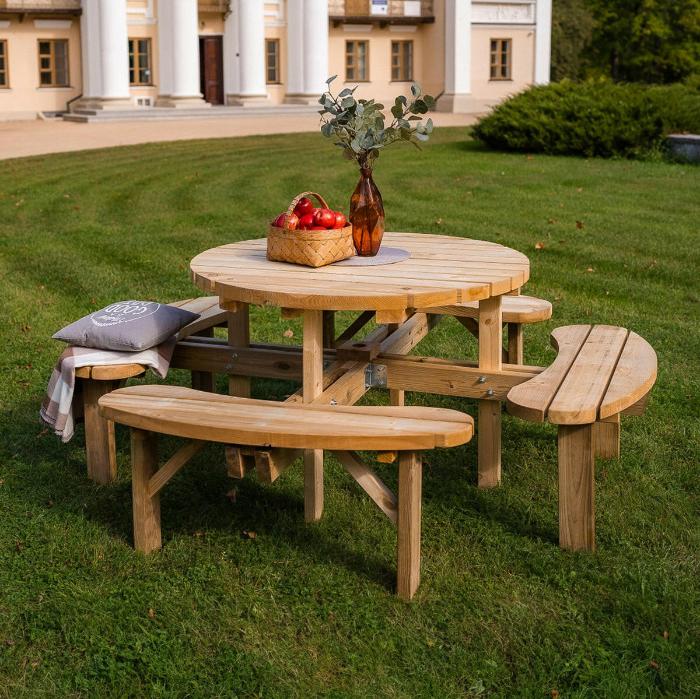 Ronde Picknicktafel XXL – Ø195 cm – Robuust, Weerbestendig en Onderhoudsvrij