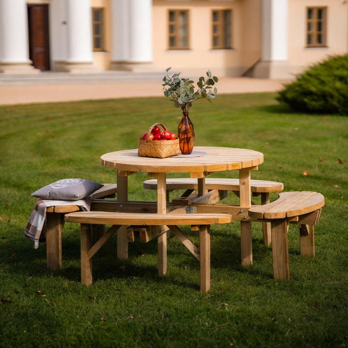 Ronde Picknicktafel XXL – Ø195 cm – Robuust, Weerbestendig en Onderhoudsvrij