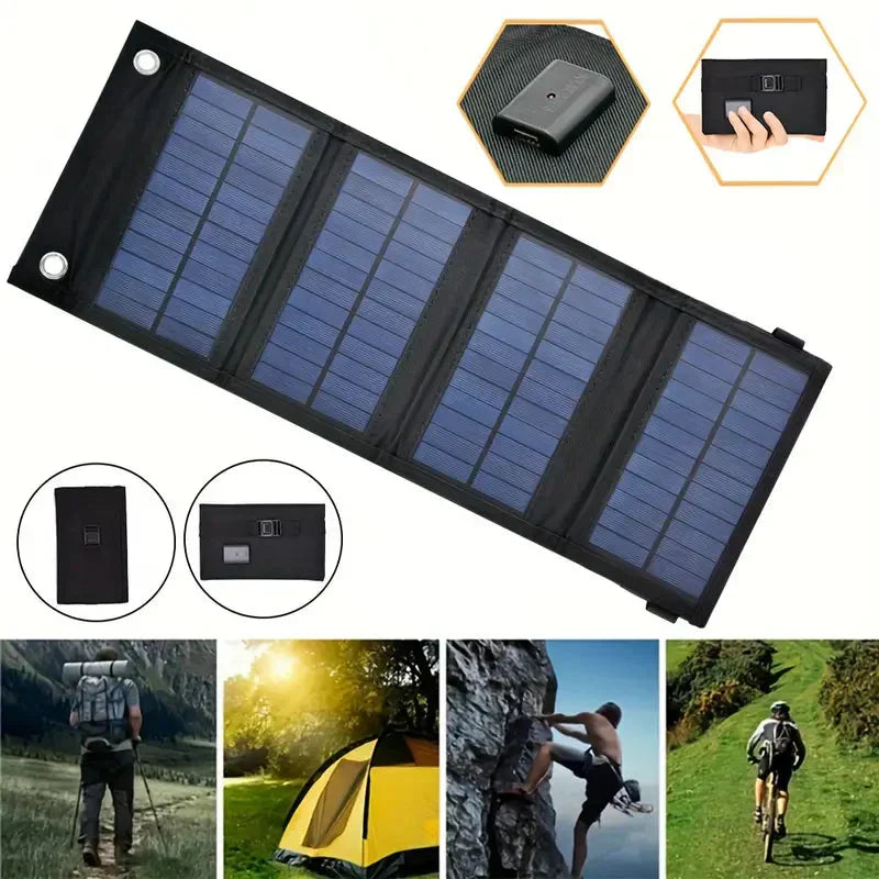 SoliFold Vouwbare Zonne Powerbank 30.000mAh – Snelladen via Zonnepanelen, Waterdicht, Dual USB & LED Zaklamp – Perfect voor Camping, Festivals & Outdoor Reizen
