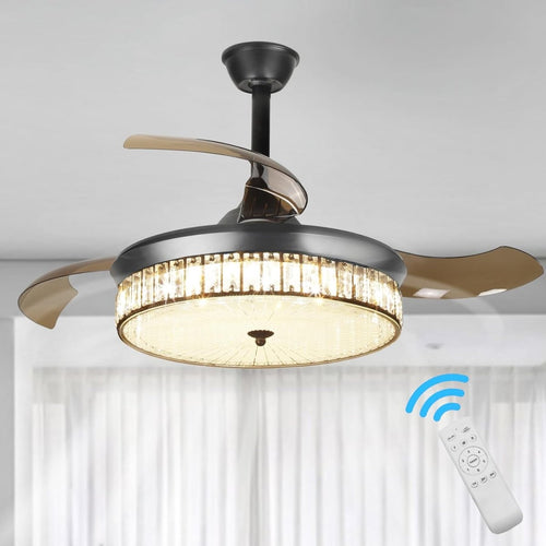 Plafondventilator Depuley 42” – Kristallen Kroonluchter – Inklapbare Bladen – LED – Dimbaar – Stille DC Motor – Afstandsbediening