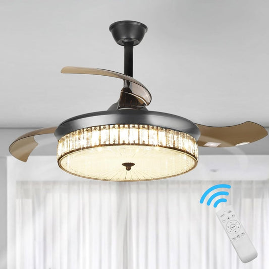 Plafondventilator Depuley 42” – Kristallen Kroonluchter – Inklapbare Bladen – LED – Dimbaar – Stille DC Motor – Afstandsbediening