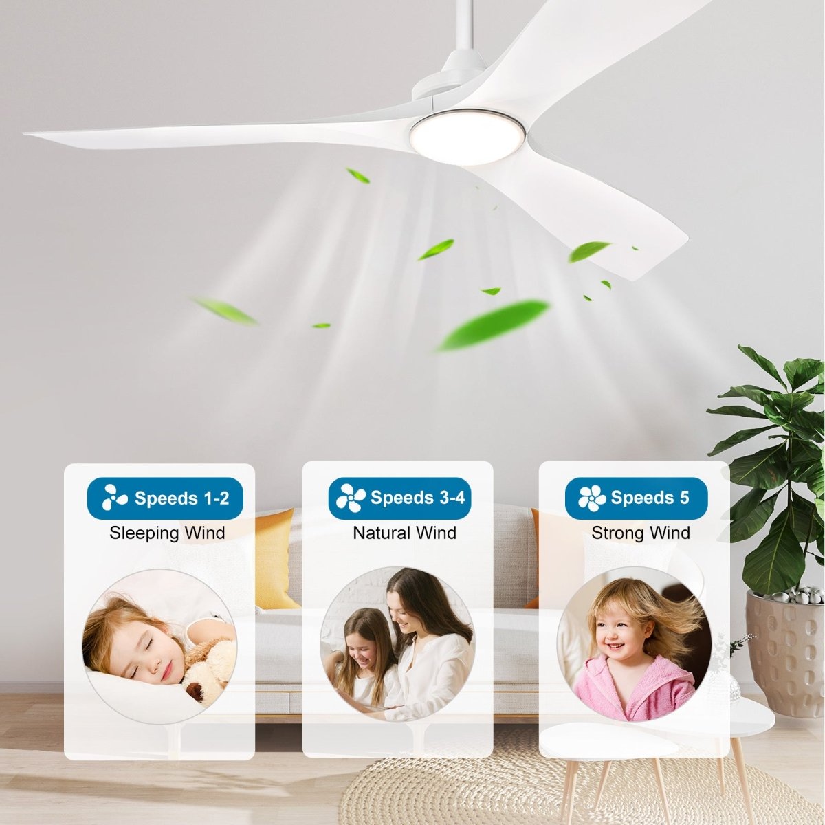 Plafondventilator Depuey 52” – Met Lamp – Mat Zwart – Dimbaar – Stille DC Motor – 3 Lichtkleuren – Afstandsbediening
