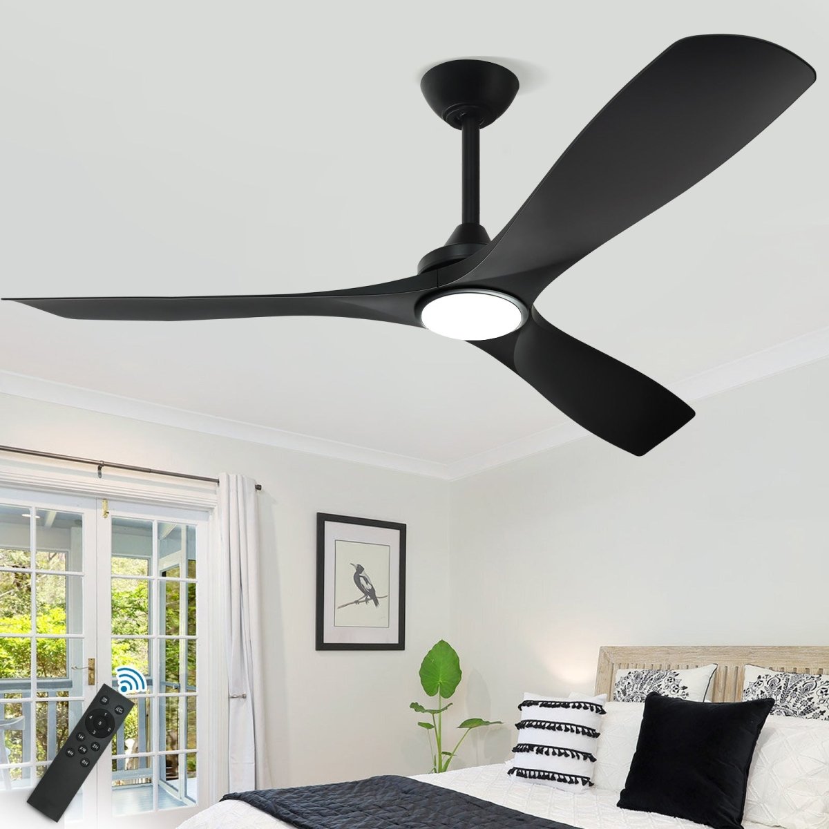 Plafondventilator Depuey 52” – Met Lamp – Mat Zwart – Dimbaar – Stille DC Motor – 3 Lichtkleuren – Afstandsbediening