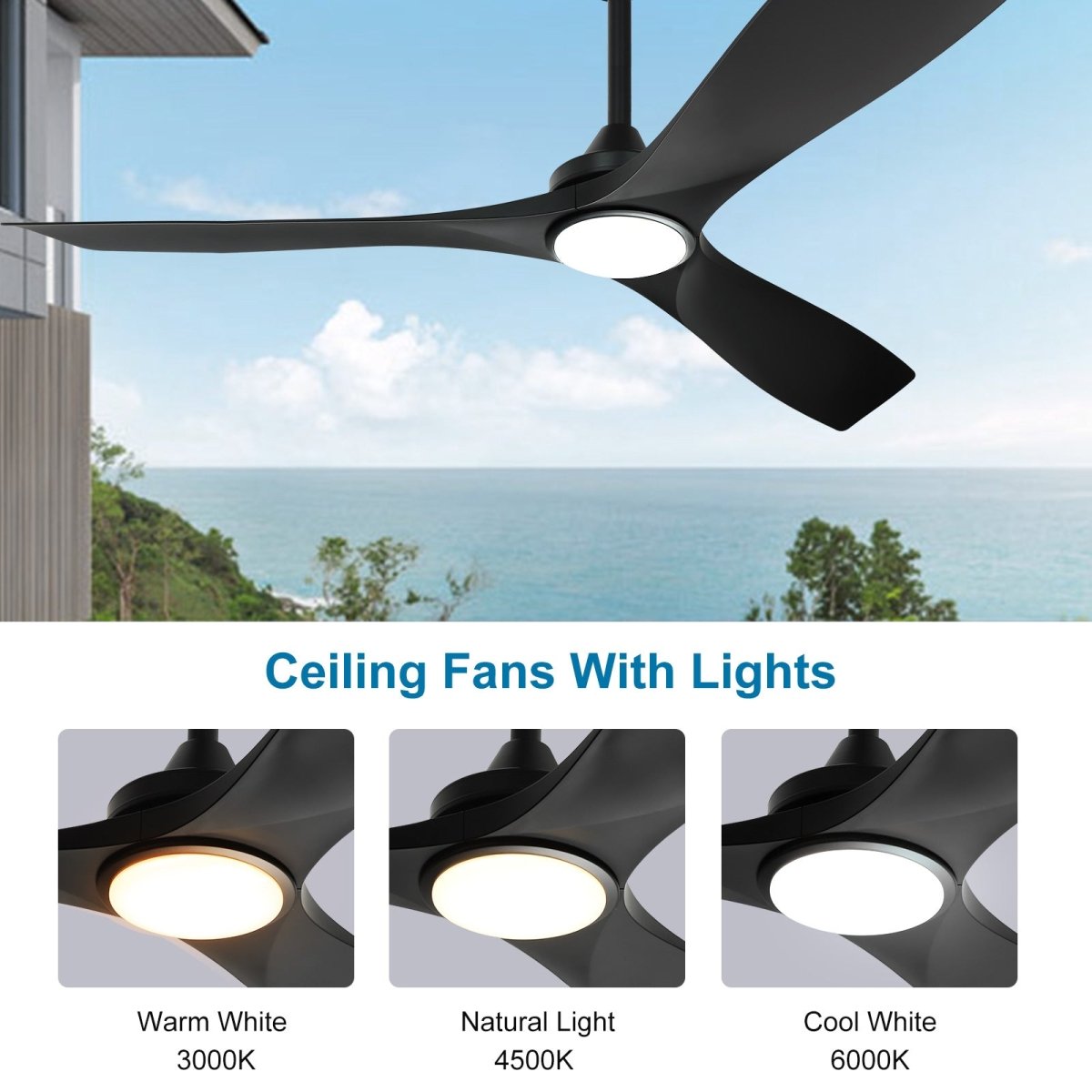 Plafondventilator Depuey 52” – Met Lamp – Mat Zwart – Dimbaar – Stille DC Motor – 3 Lichtkleuren – Afstandsbediening