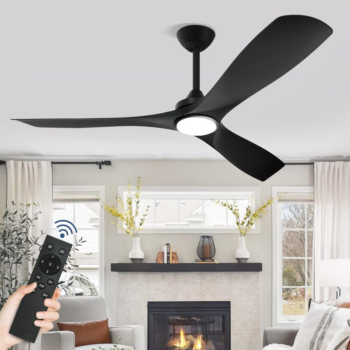 Plafondventilator Depuey 52” – Met Lamp – Mat Zwart – Dimbaar – Stille DC Motor – 3 Lichtkleuren – Afstandsbediening