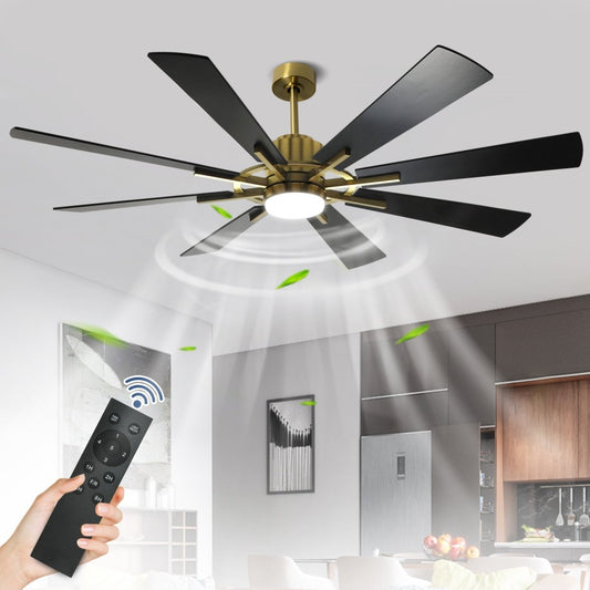 Plafondventilator Depuley 60” – Met Lamp – Zwart Goud – 8 Bladen – Stille DC Motor – Afstandsbediening & App – Dimbaar