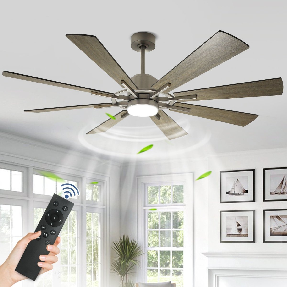 Plafondventilator Depuley 60” – Met Lamp – Geborsteld Nikkel & Grijs – 8 Bladen – Dimbaar – Stille DC Motor – Afstandsbediening en App