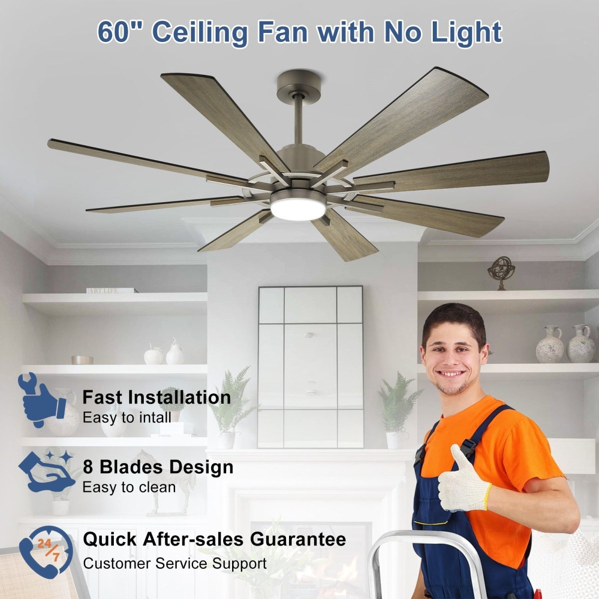 Plafondventilator Depuley 60” – Met Lamp – Geborsteld Nikkel & Grijs – 8 Bladen – Dimbaar – Stille DC Motor – Afstandsbediening en App