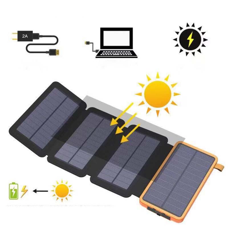 Opvouwbare Draagbare Zonne-Energie Powerbank – Waterdicht, Dubbele USB, Quick Charge, Zaklamp