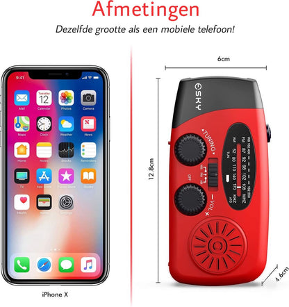 Noodradio met Zaklamp en Powerbank – Zonnepaneel, Zwengel en USB-Opladen – 2025 Model