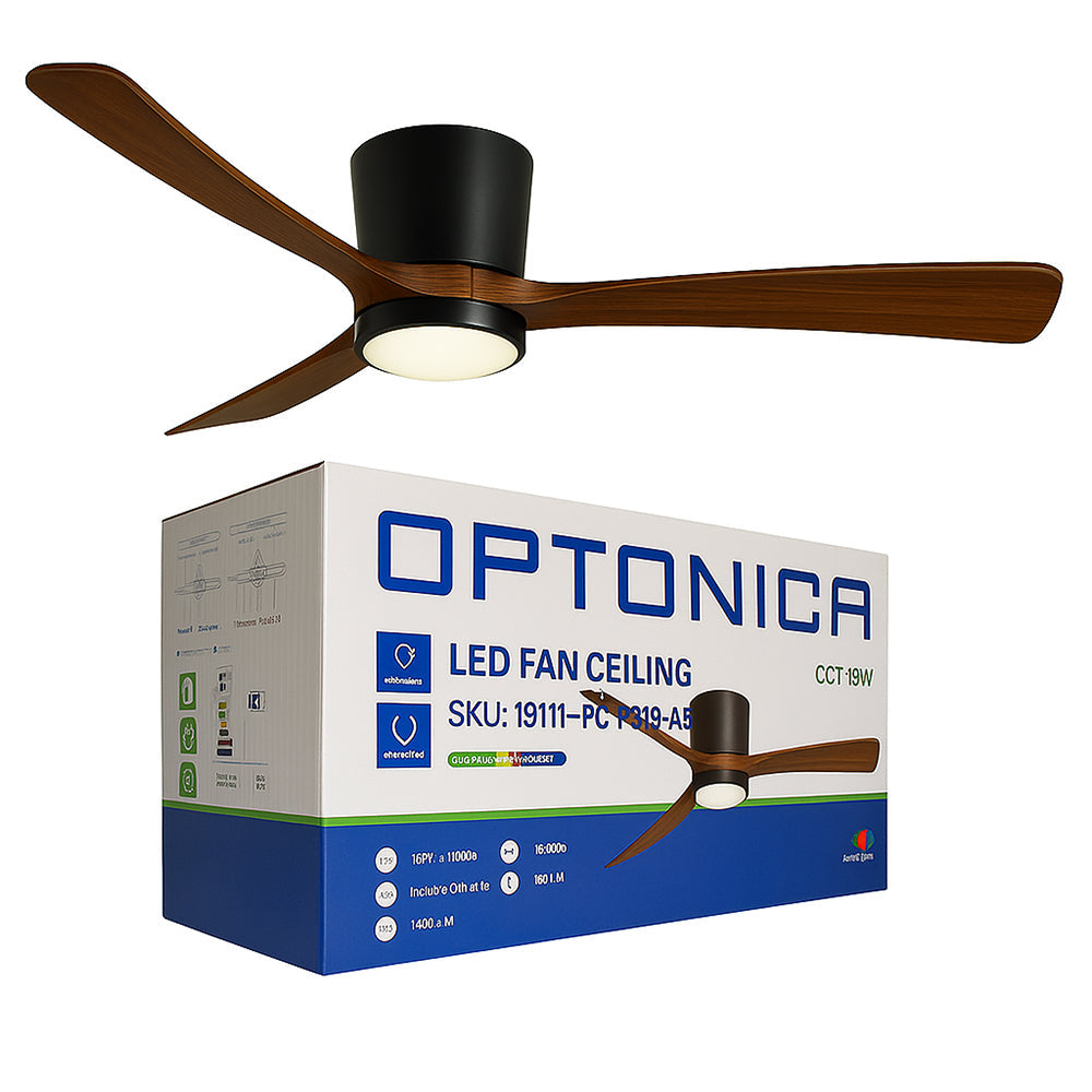 LED Plafondventilator met Lamp – 18W – Zwart/Hout – Dimbaar – 3 CCT – Met Afstandsbediening