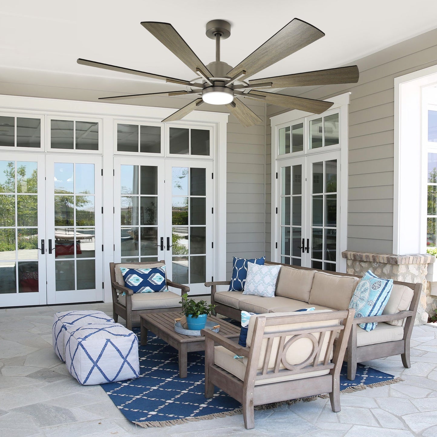 Plafondventilator Depuley 60” – Met Lamp – Geborsteld Nikkel & Grijs – 8 Bladen – Dimbaar – Stille DC Motor – Afstandsbediening en App