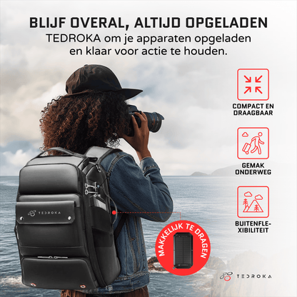 10.000 mAh Zonne-Energie Powerbank – Draadloos Opladen, Quick Charge, Waterbestendig en Zaklamp