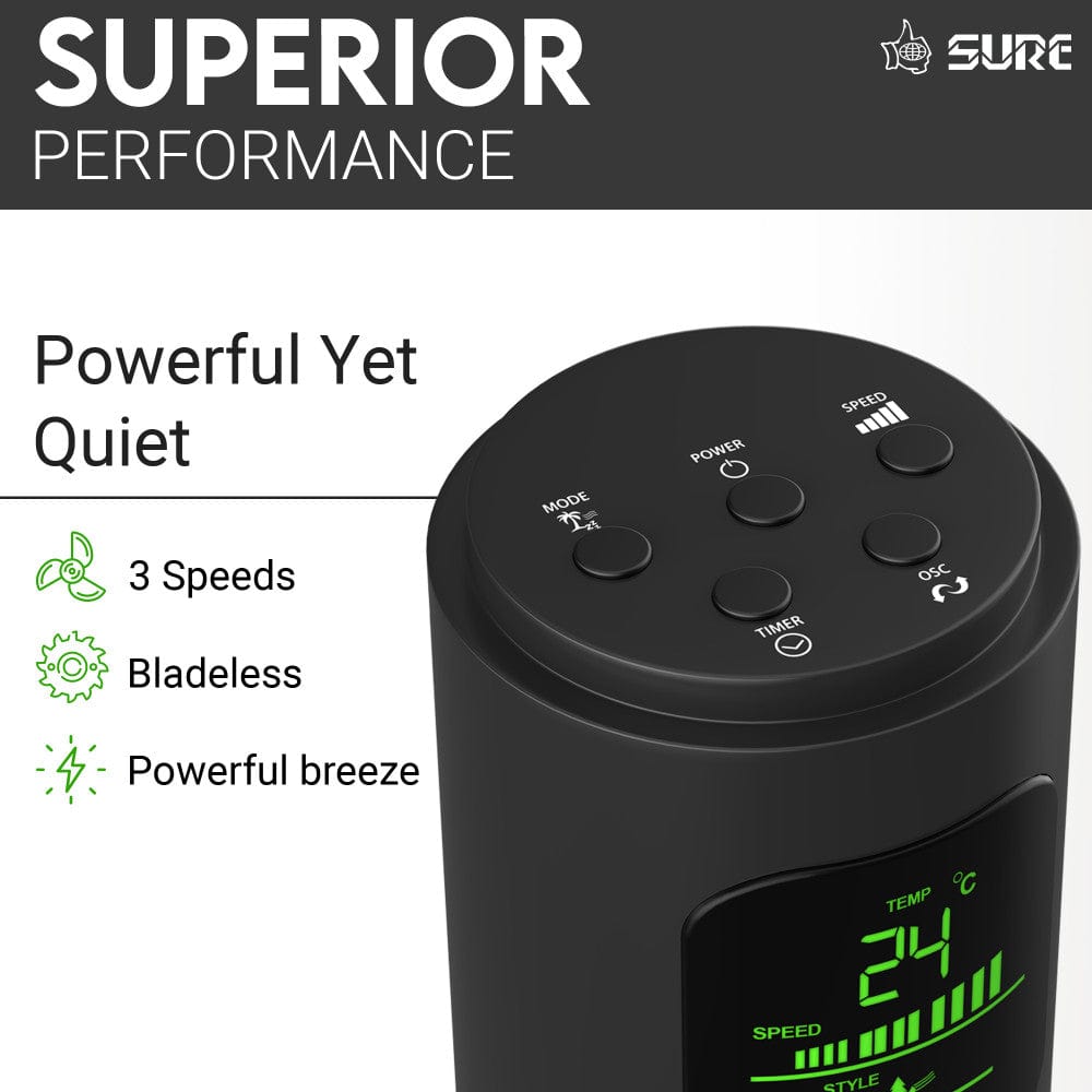 Sure Torenventilator – Zwart – Bladloos – 3 Snelheden