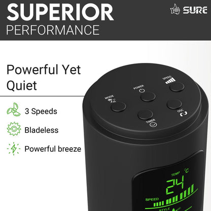Sure Torenventilator – Zwart – Bladloos – 3 Snelheden