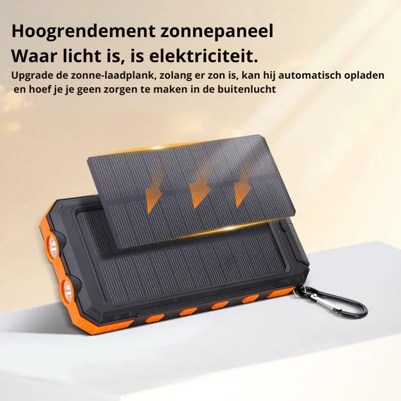 Draagbare Zonne-Energie Powerbank met Snellaadfunctie – 120W – USB-A, USB-C & Lightning – Zaklamp – Digitale Display