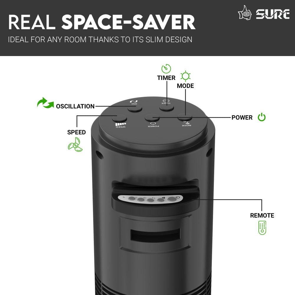 Sure Torenventilator – Zwart – Bladloos – 3 Snelheden