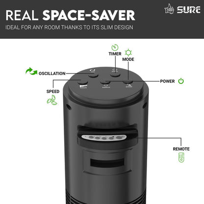 Sure Torenventilator – Zwart – Bladloos – 3 Snelheden