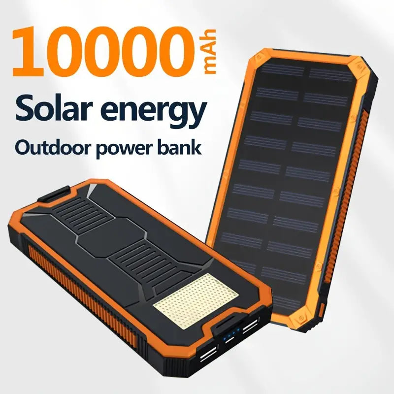10.000 mAh Zonne-Energie Powerbank – Draagbare Oplader met Dubbele USB, LED-Lamp en Waterbestendig Ontwerp