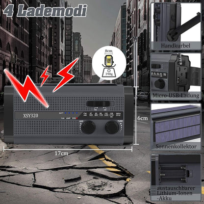 Noodradio met 5.000 mAh Powerbank – Zonne-Energie, Handslinger, Zaklamp en AM/FM Radio – Compact en Draagbaar