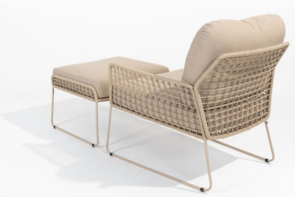 Albano Lounge Stoel – Zandkleurig Rope en RVS Frame – Inclusief Kussens