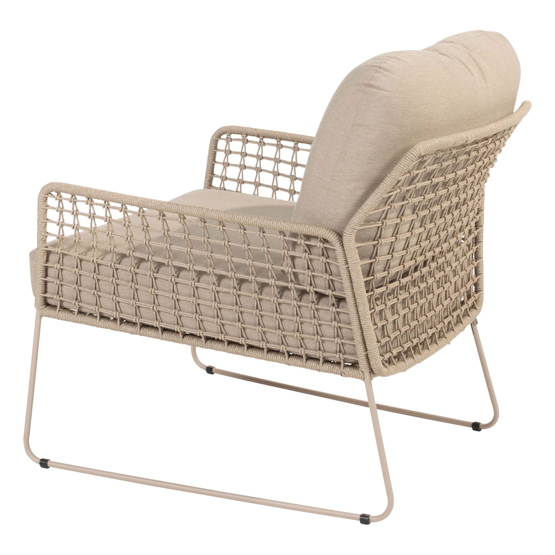 Albano Lounge Stoel – Zandkleurig Rope en RVS Frame – Inclusief Kussens