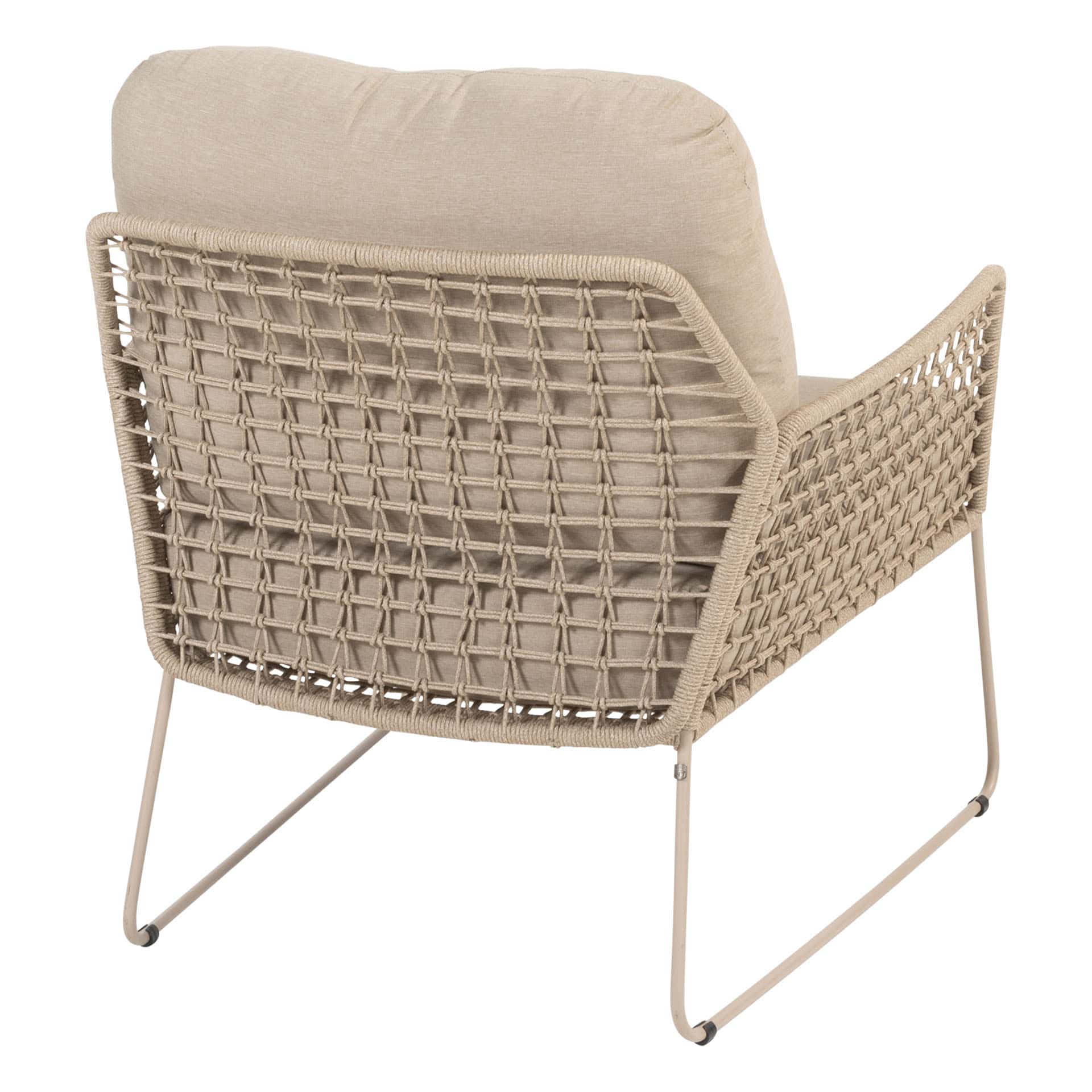 Albano Lounge Stoel – Zandkleurig Rope en RVS Frame – Inclusief Kussens