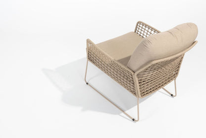 Albano Lounge Stoel – Zandkleurig Rope en RVS Frame – Inclusief Kussens