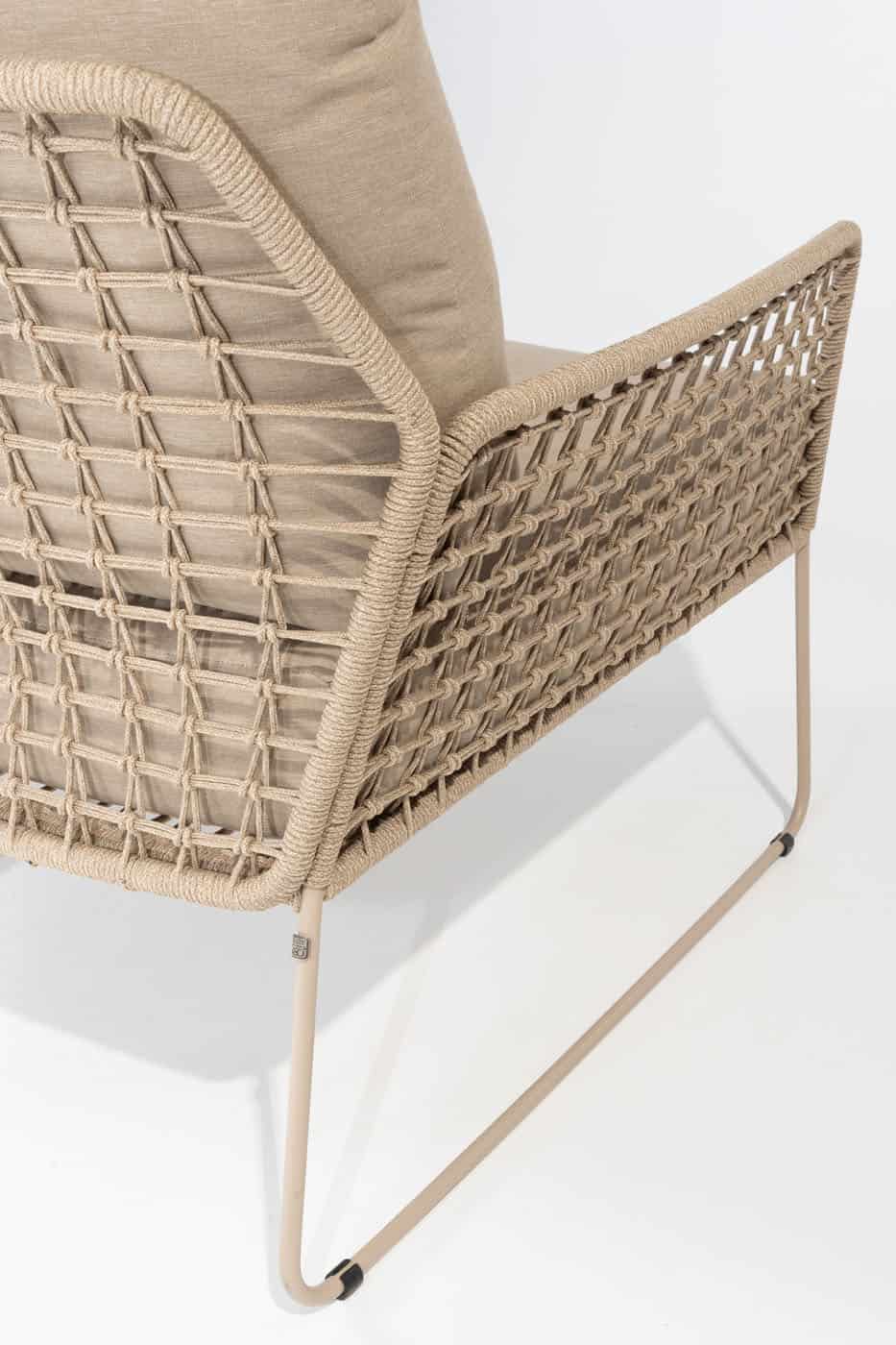 Albano Lounge Stoel – Zandkleurig Rope en RVS Frame – Inclusief Kussens