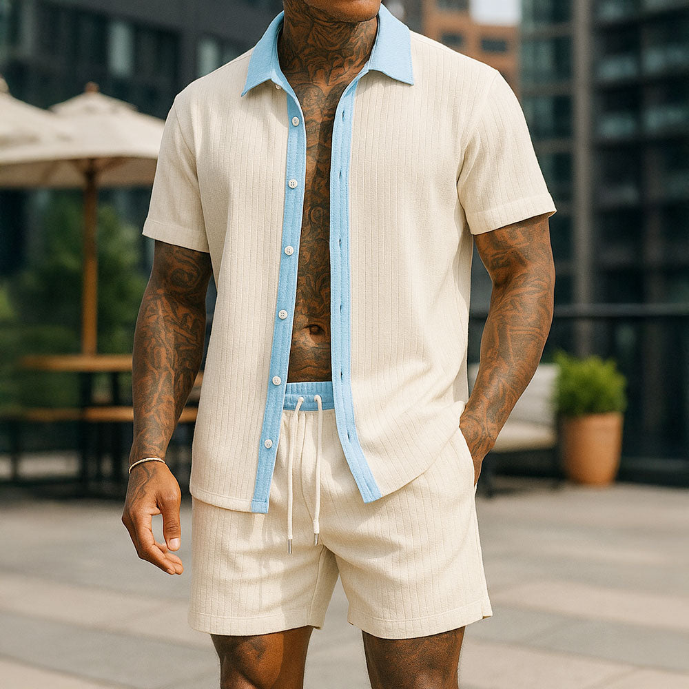 Miami Vice Twinset Heren – Zomerset met Shirt & Short, Retro Stijl & Comfort