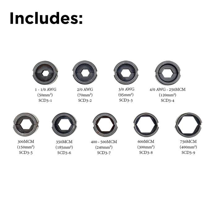 FDZ400 - Hydraulic Crimping Tool, 9 die sets, Carrying Case, Range: 8 AWG to 750MCM, 1 Set