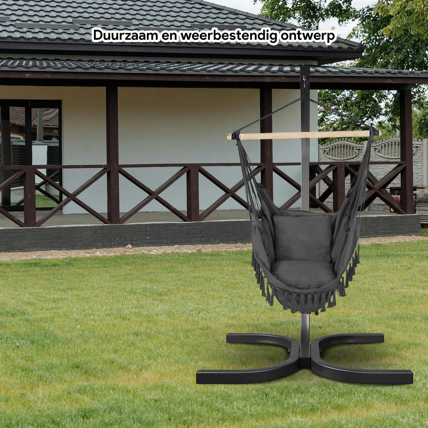 Hangstoel met Standaard – Zwart – Comfortabele Hangstoel voor Binnen en Buiten