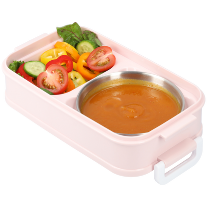 Luxe Lunchbox met Soepkom – Bento Lunchbox met Vakjes, Bestek en Luchtdichte Deksel – Roze, BPA-vrij en Lekvrij