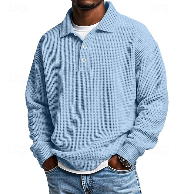 Sweat-shirt Homme Texturé "Gaufre" à Col Boutonné – Style Décontracté et Élégant