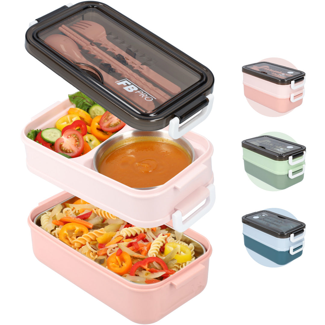 Luxe Lunchbox met Soepkom – Bento Lunchbox met Vakjes, Bestek en Luchtdichte Deksel – Roze, BPA-vrij en Lekvrij