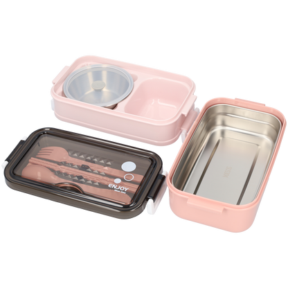 Luxe Lunchbox met Soepkom – Bento Lunchbox met Vakjes, Bestek en Luchtdichte Deksel – Roze, BPA-vrij en Lekvrij