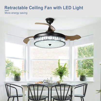 Plafondventilator Depuley 42” – Kristallen Kroonluchter – Inklapbare Bladen – LED – Dimbaar – Stille DC Motor – Afstandsbediening